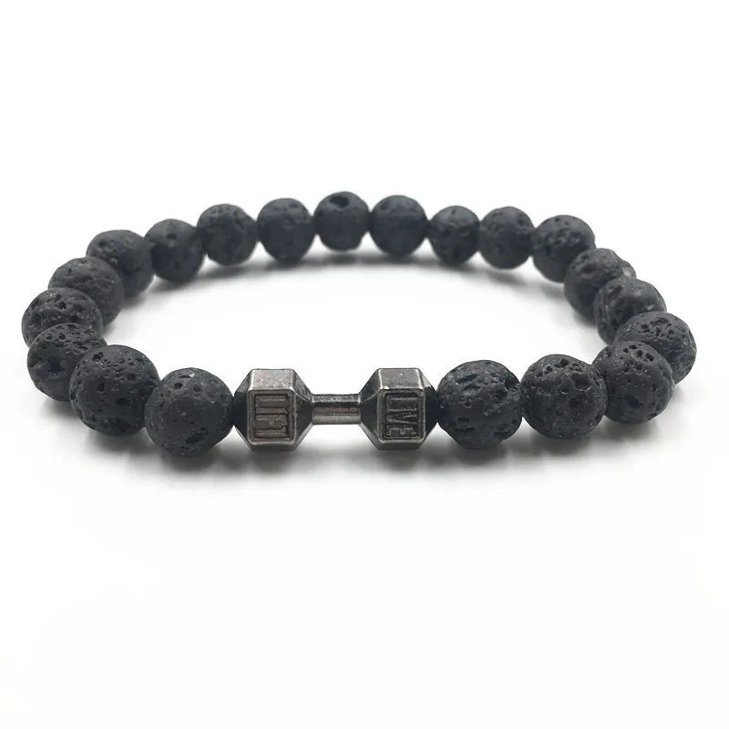 Trendy Men's Beaded Bracelet Turquoise Lava Rock Dumbbell Beaded Bracelet Women's Casual Sports Jewelry