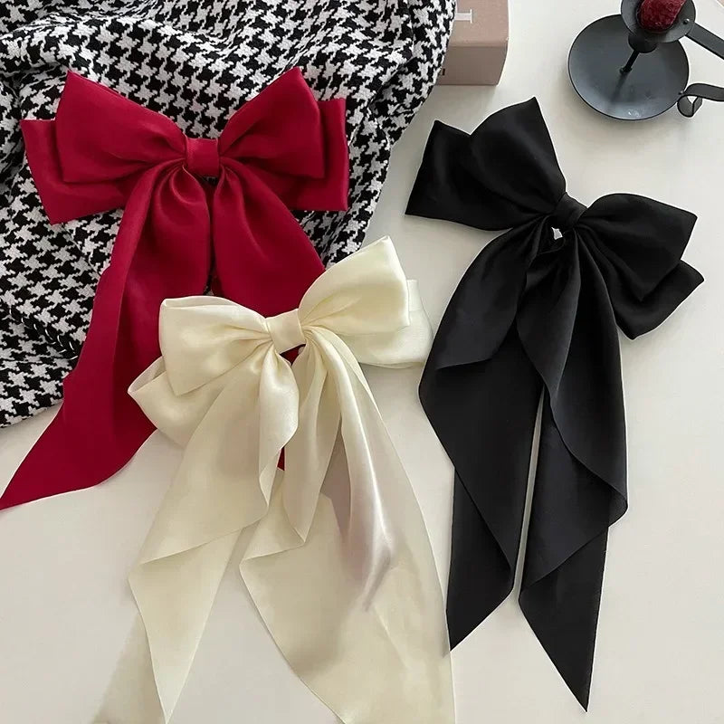 1pcs Solid Color Satin Ribbon Big Bows Hairpin Spring Clips Hair Accessories for Women Girls Trendy Korean Summer Headwear 2023