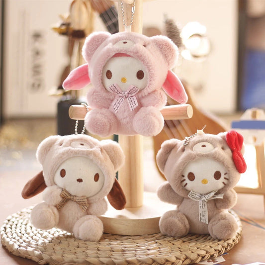 1PCS Kawaii Anime Sanrios Mocha Series Cinnamoroll Plush Toy 12CM Pendant Keychains Gift Cartoon Creative Mocca Dog Plush Doll