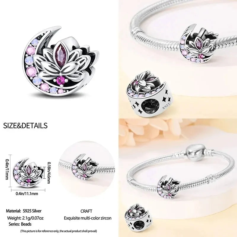 2024 Original New in Romantic Retro Classic Series Lotus Charm Beads Fits Pandach Bracelet Women 925 Silver Pendant Bead Jewelry