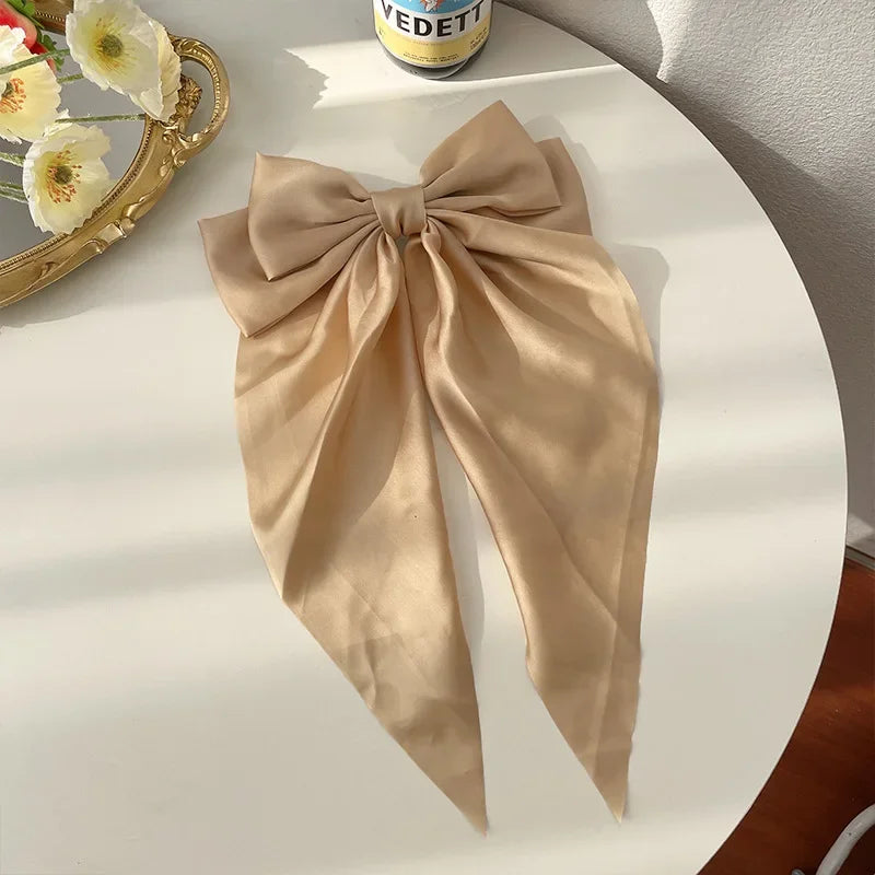 1pcs Solid Color Satin Ribbon Big Bows Hairpin Spring Clips Hair Accessories for Women Girls Trendy Korean Summer Headwear 2023