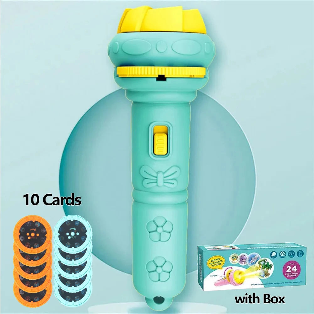 10 Cards Cartoon Projection Flashlight 80 Patterns Creative Children Flashlight Toy Projector Baby Toys Bedtime Story Book Toy