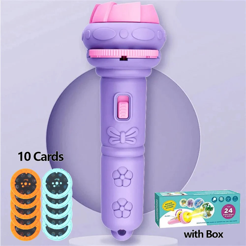 10 Cards Cartoon Projection Flashlight 80 Patterns Creative Children Flashlight Toy Projector Baby Toys Bedtime Story Book Toy