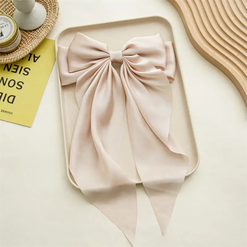 1pcs Solid Color Satin Ribbon Big Bows Hairpin Spring Clips Hair Accessories for Women Girls Trendy Korean Summer Headwear 2023