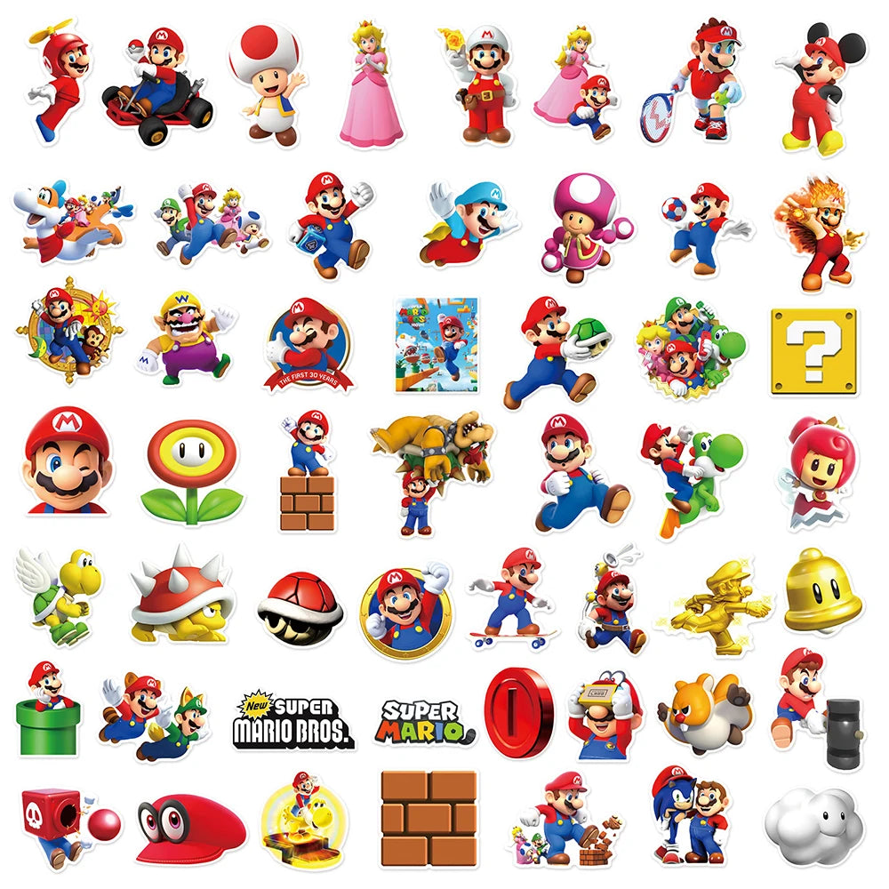 10/30/50/100pcs Super Mario Bros Cartoon Stickers Cute Peach Luigi Kids Sticker Toy Phone Notebook Luggage Anime Graffiti Decals