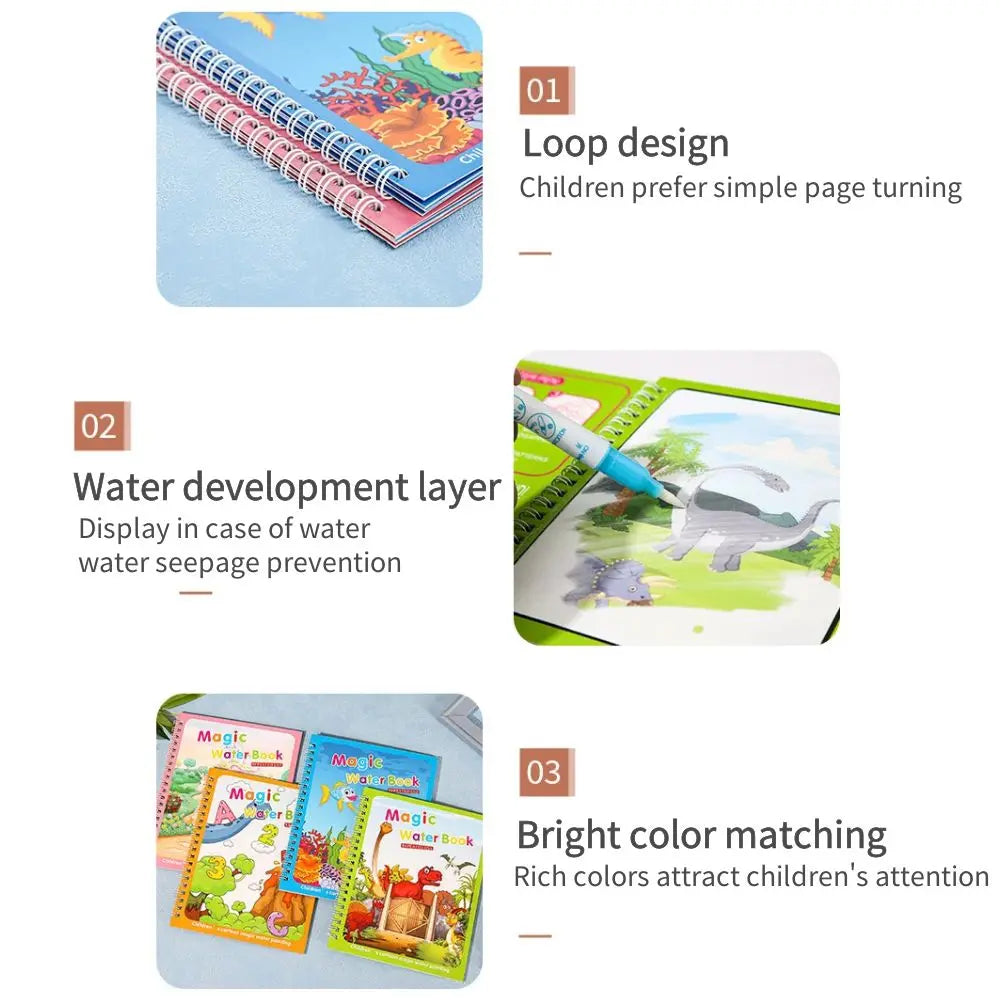 Magical Book Water Drawing Montessori Toys Reusable Coloring Book Early Education Toys Dinosaur Princess Ocean World Letters