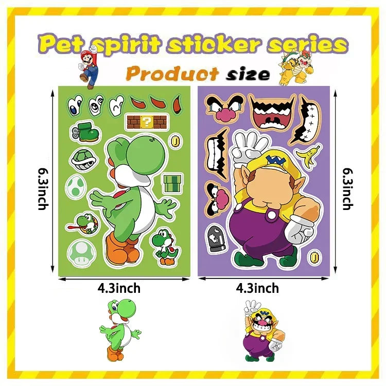 8/16Sheets Super Mario Bros Puzzle Sticker Children DIY Funny Games Make-a-Face Assemble Jigsaw Sticker DIY Book Kids Toys Gift