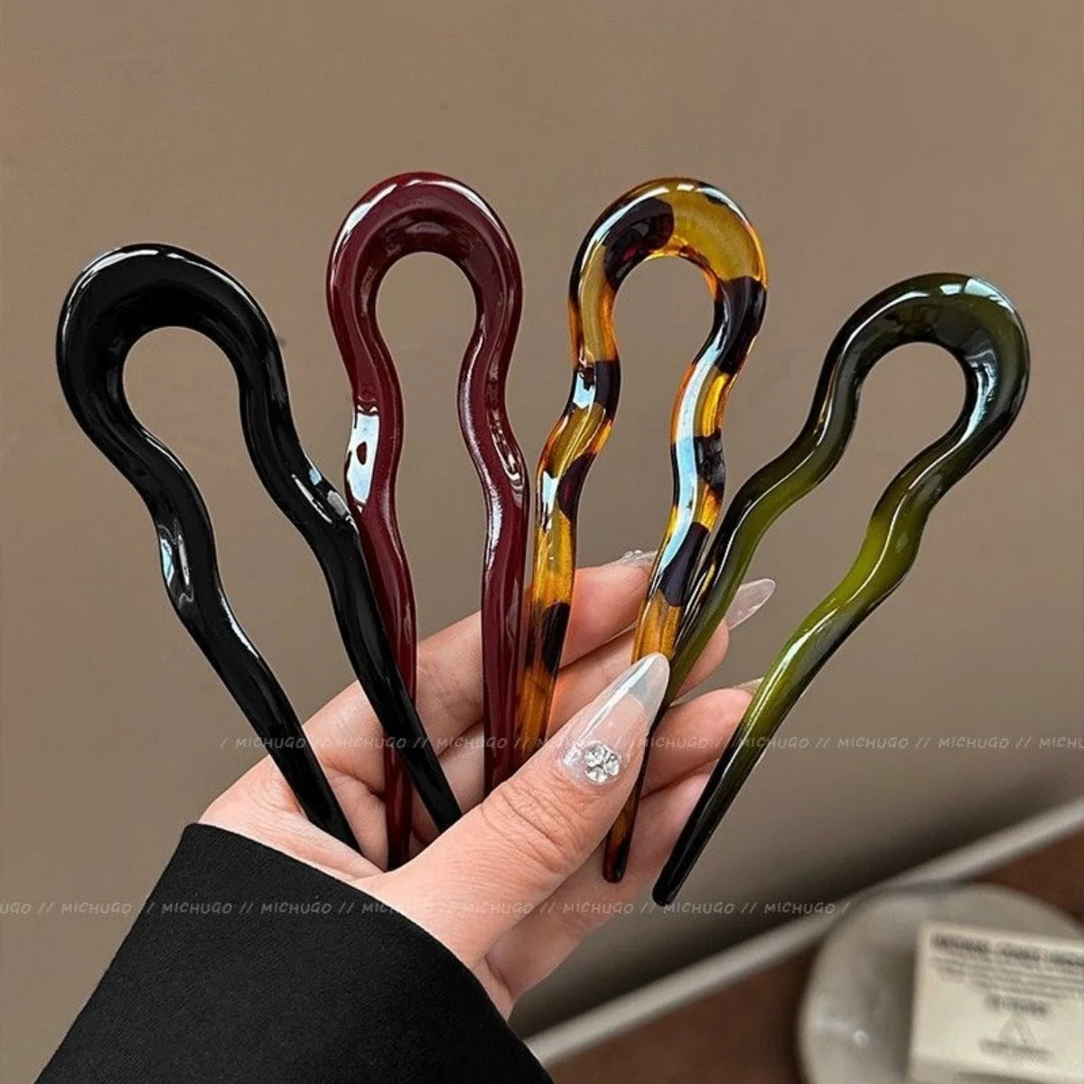 Elegant U-Shaped Hair Fork Acetate Fashion Geometric Design Hair Sticks Tortoiseshell Hairpin Women Girls Headwear Accessories