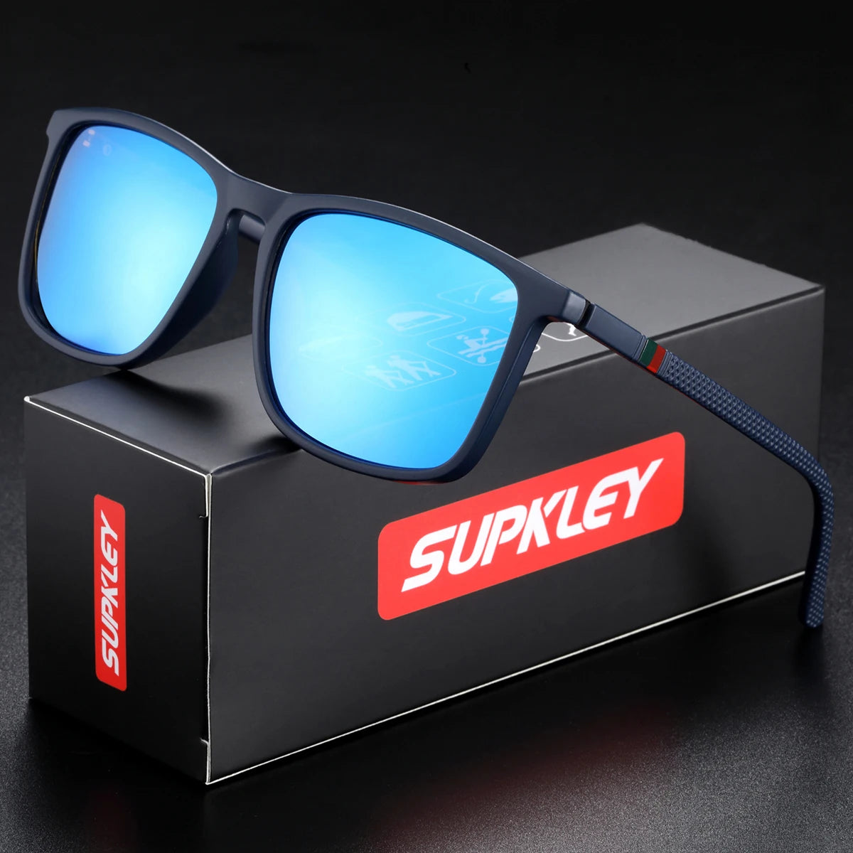 SUPKLEY Square Sunglasses for Men Polarized Light Weight Business Sun Glasses Women Driving Hiking Comfortable Eyewear Accessory