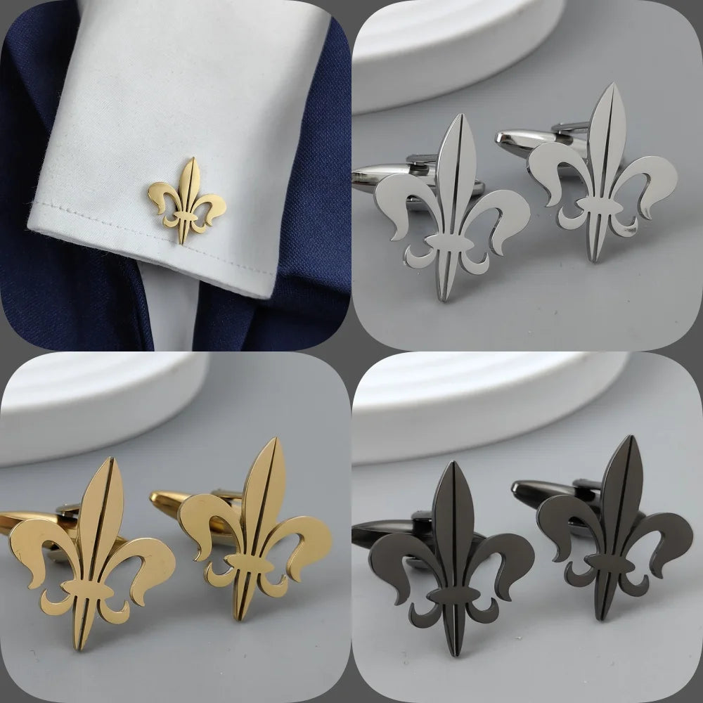 Retro Baroque gold-plated badge, silver fleur-de-lis collar brooch, black lapel pin, nameplate suit accessories set, men's gift