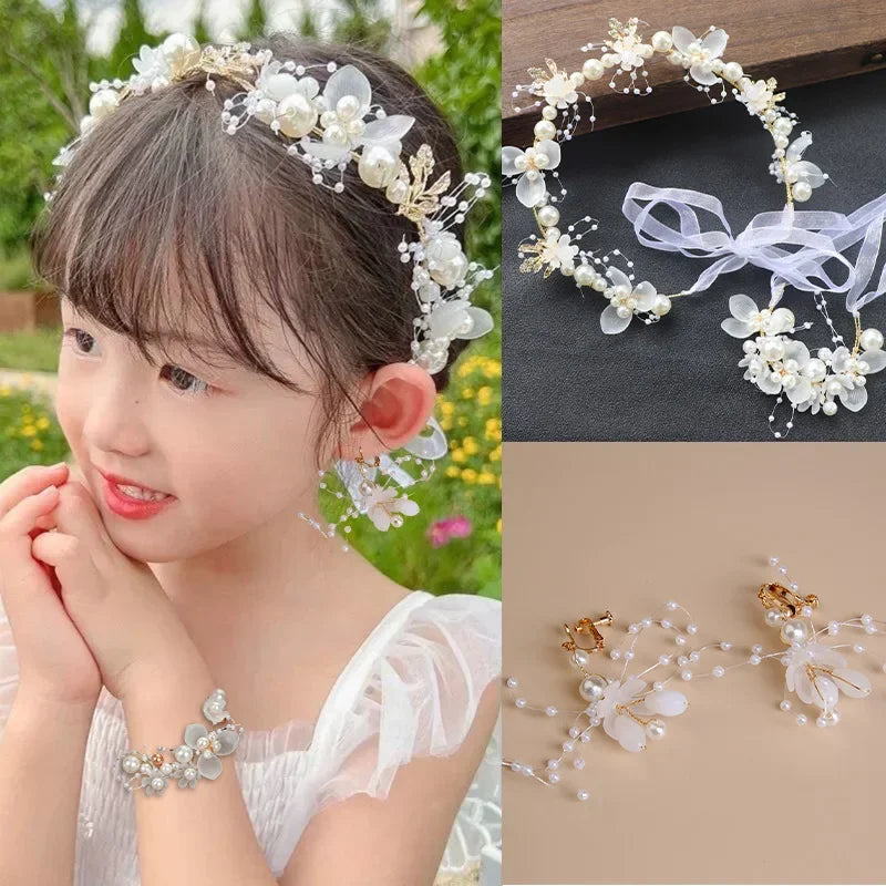 Princess Flower Crystal Headpiece Rhinestone Pearl Headband Alloy Floral Bridal Hair Accessories Wedding For Girls And Women