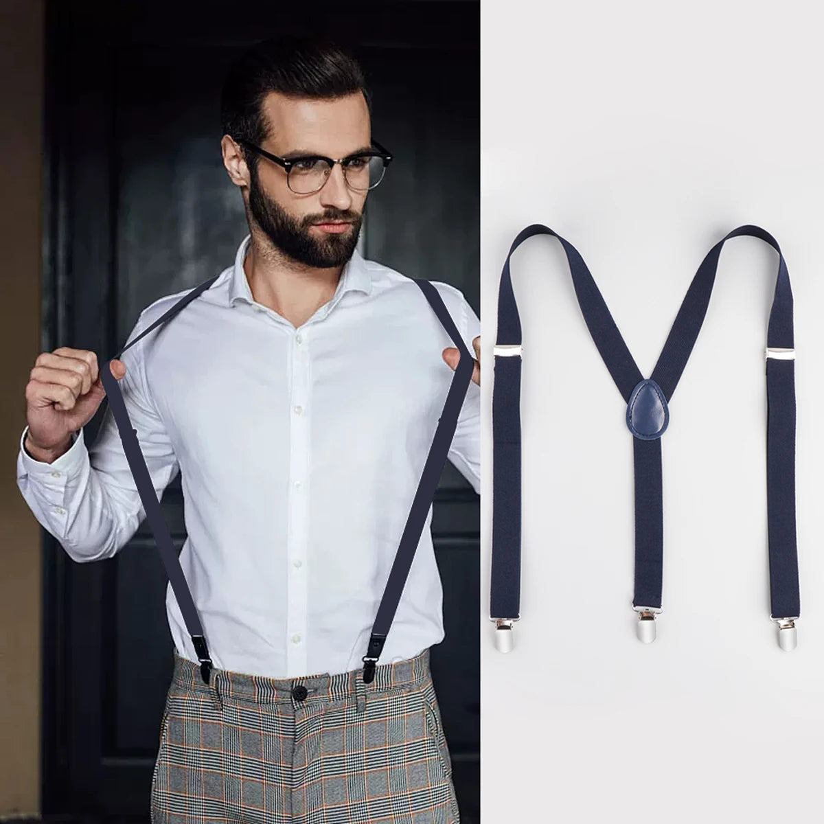 Suspenders for Men  Set Adjustable 1 inch Wide Y Shape Wedding Suit Accessories Strong Metal Clips