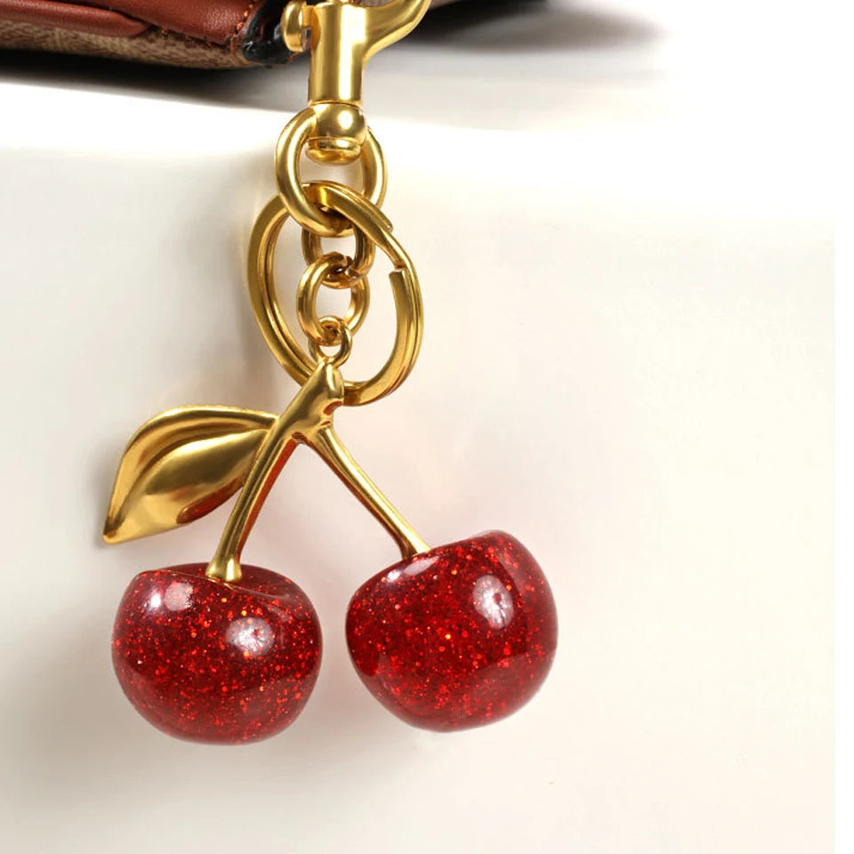 ZAKOL Fashion Red Cherry Keychain Summer Fruits Cherries Pendant Keyring For Women Men Jewelry Bag Accessories Gift