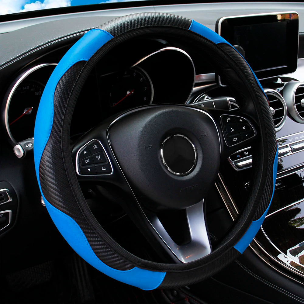 Carbon Fiber PU Leather Car without Inner Ring Steering Wheel Cover Automotive Supplies Suitable for 14.5-15 Inches